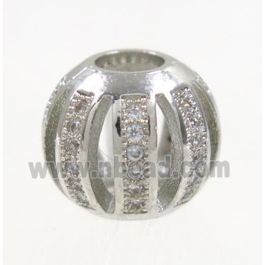 round Watermelon copper beads pave zircon, platinum plated