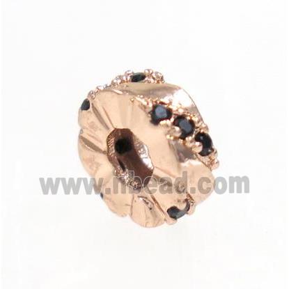 copper rondelle beads paved zircon, rose gold