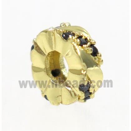 copper rondelle beads paved zircon, gold plated