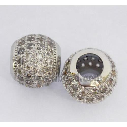 Copper bead paved zircon, round, platinum plated