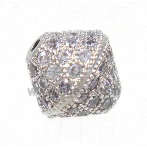 copper bicone bead paved zircon, platinum plated