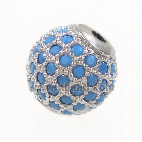 round copper beads paved zircon, platinum plated