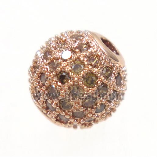 round copper beads paved zircon, rose gold