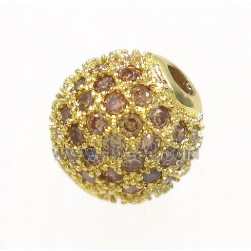 round copper beads paved zircon, gold plated