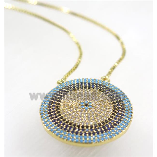 copper circle necklace pave zircon, gold plated