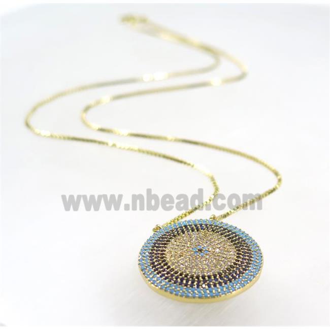 copper circle necklace pave zircon, gold plated