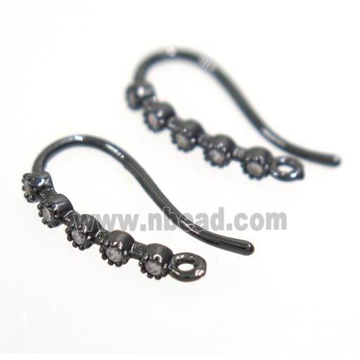 copper earring hook paved zircon, black plated