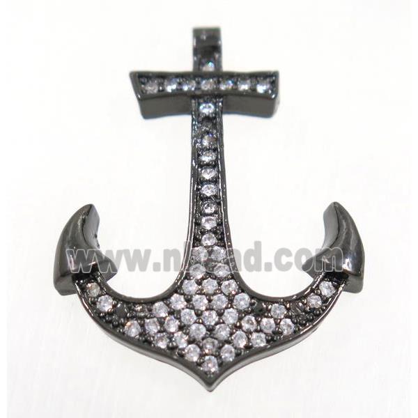 copper anchor pendant paved zircon, black plated