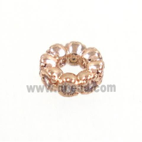 copper rondelle beads paved zircon, rose gold