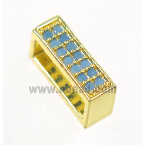 copper rectangle beads paved zircon, gold plated