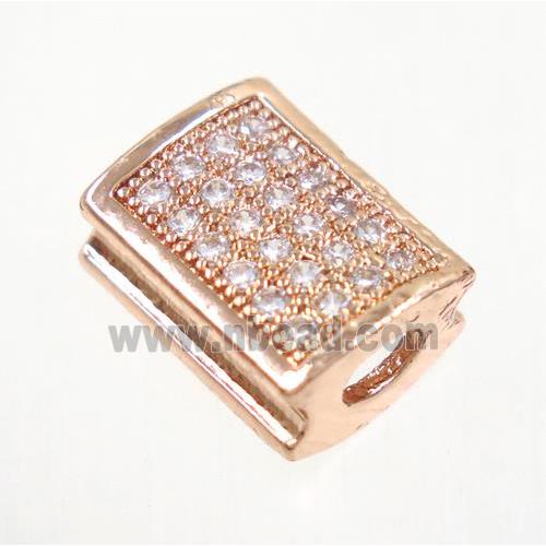 copper rectangle beads paved zircon, rose gold