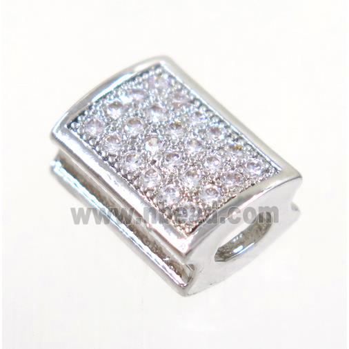 copper rectangle beads paved zircon, platinum plated