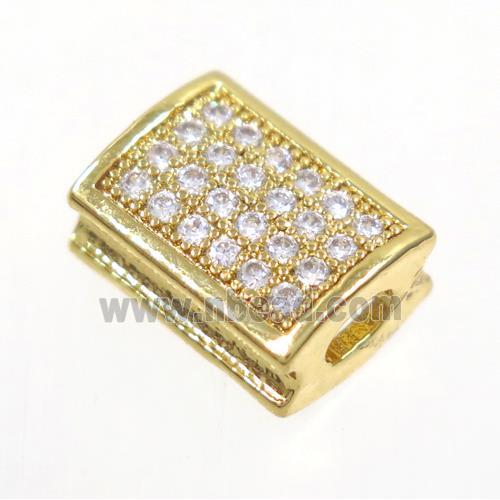 copper rectangle beads paved zircon, gold plated