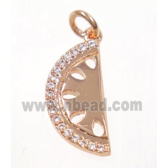 copper moon pendant paved zircon, rose gold