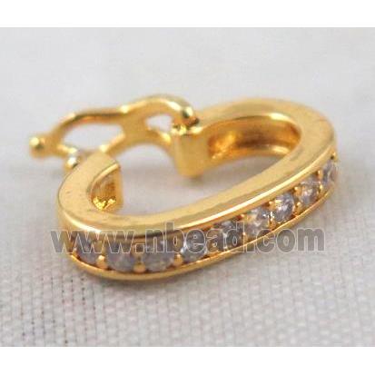 Zircon copper clasp bead, gold plated