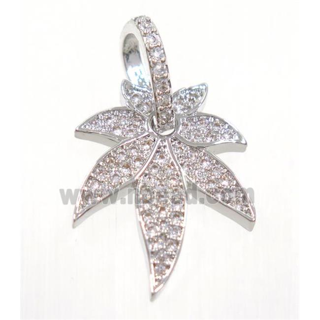 copper leaf pendant paved zircon, platinum plated