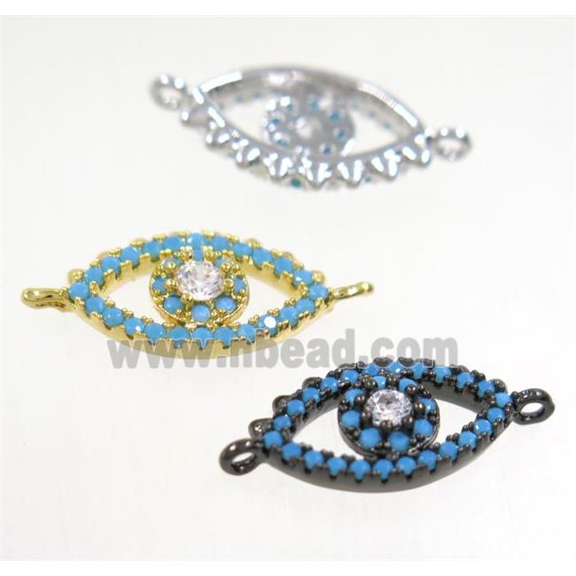 copper Evil Eye connector paved zircon, mix color, turq