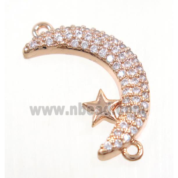 copper Moon connector paved zircon with star, rose gold