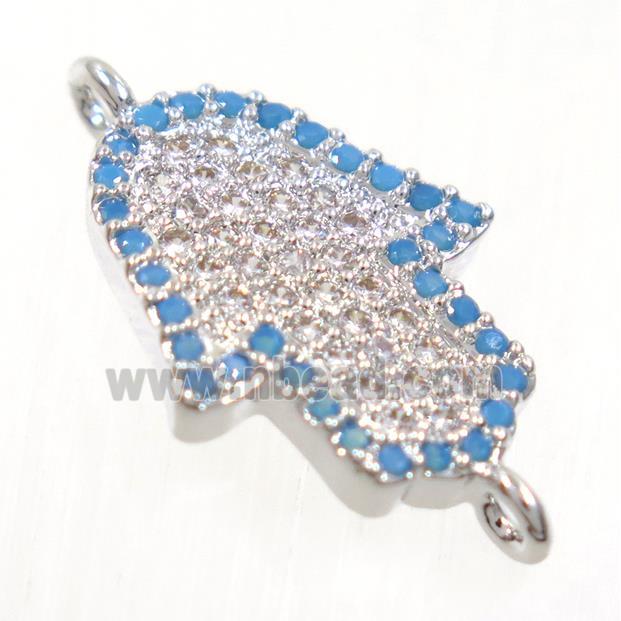 copper Hamsahand connector paved zircon, platinum plated