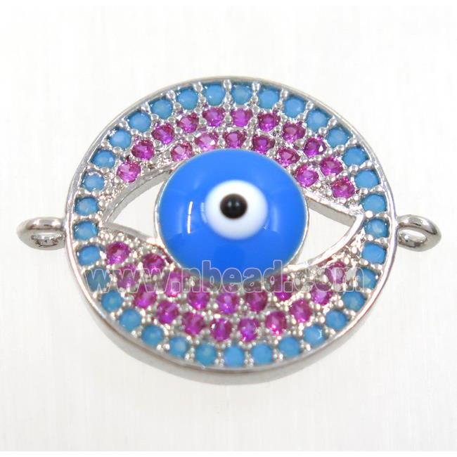 copper evil eye connector paved zircon, platinum plated