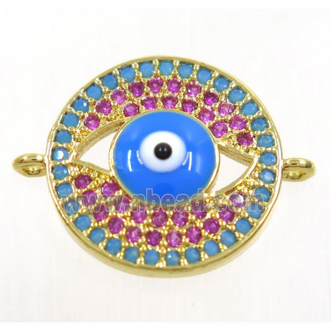 copper evil eye connector paved zircon, gold plated