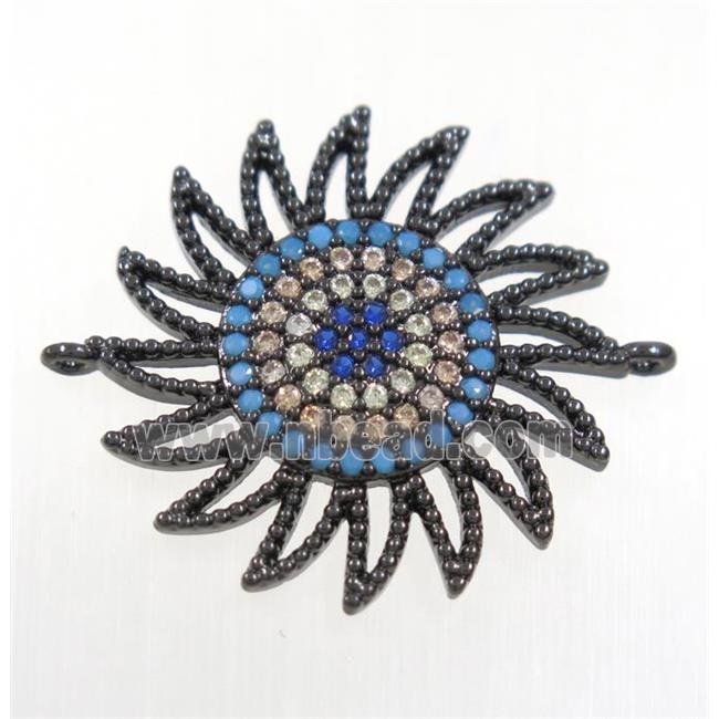 copper sunflower connector paved zircon, black plated