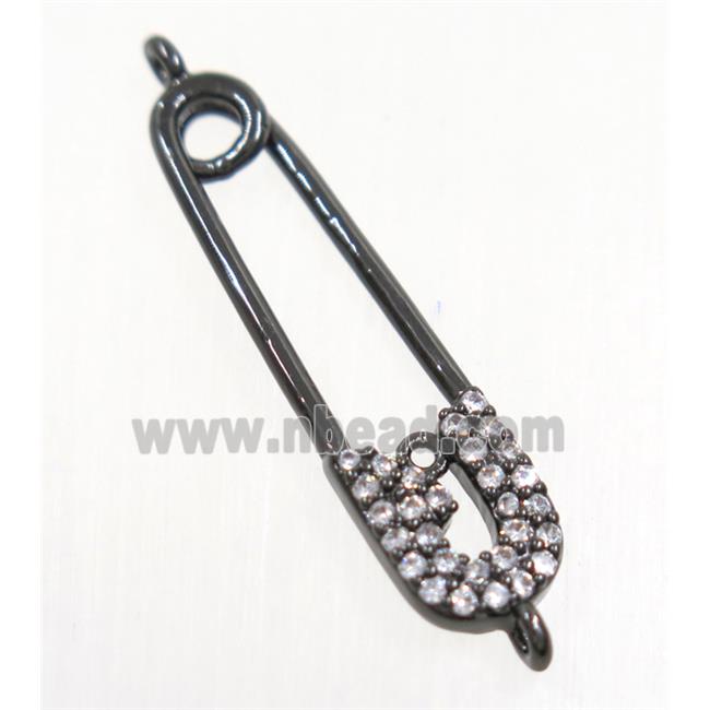 copper safety pin connector paved zircon, black plated