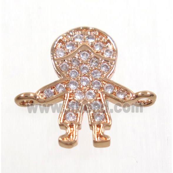 copper boy connector paved zircon, rose gold