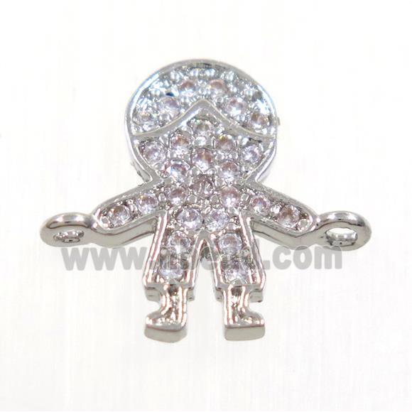 copper boy connector paved zircon, platinum plated