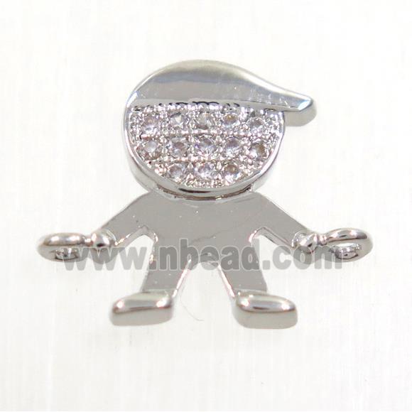 copper boy connector paved zircon, platinum plated