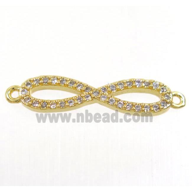 copper infinity connector paved zircon, gold plated