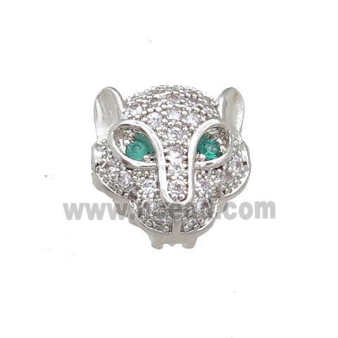 copper leopardhead beads paved zircon, platinum plated