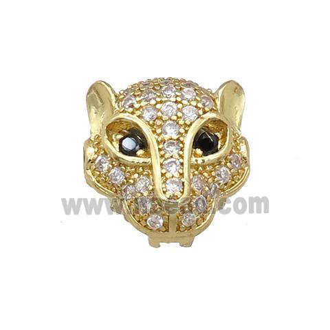 copper leopardhead beads paved zircon, gold plated