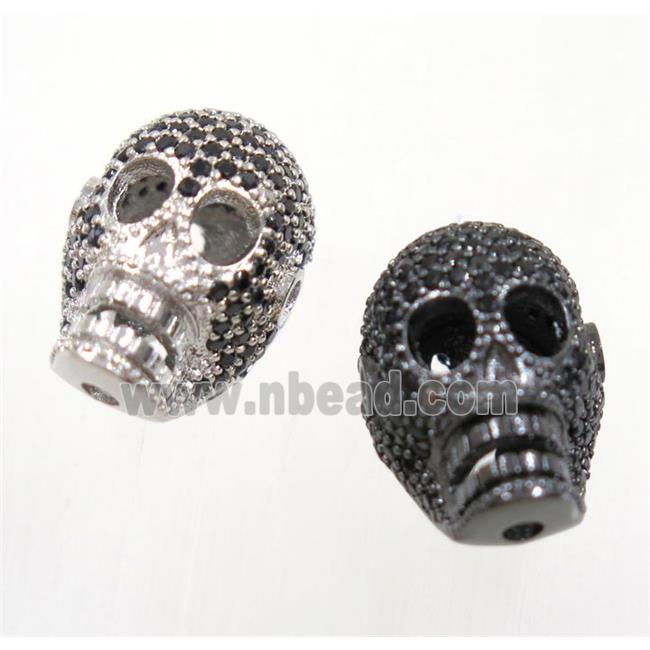 copper skull bead paved black zircon, mix color