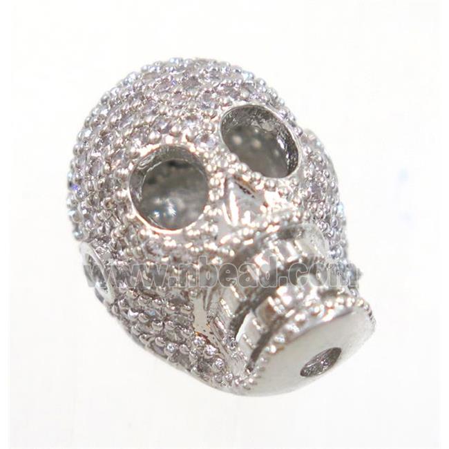 copper skull beads paved zircon, platinum plated