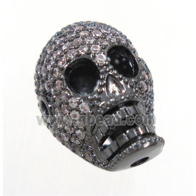 copper skull beads paved zircon, black plated