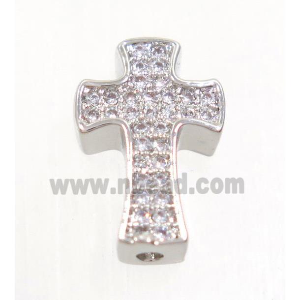 copper cross beads paved zircon, platinum plated