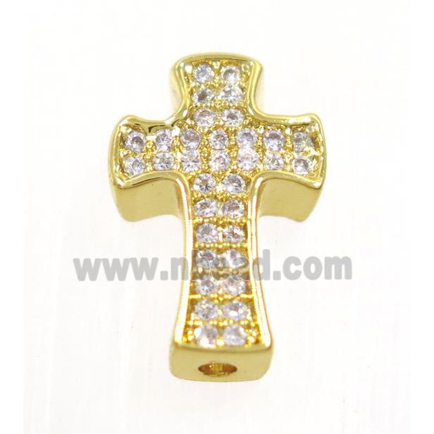 copper cross beads paved zircon, gold plated