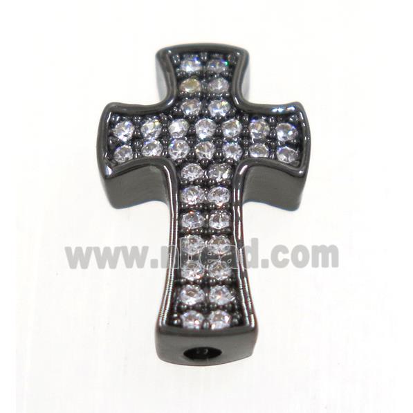 copper cross beads paved zircon, black plated