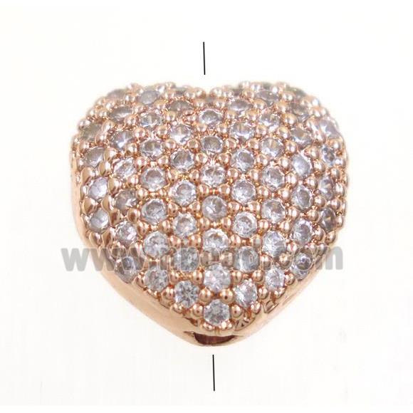 copper heart beads paved zircon, rose gold