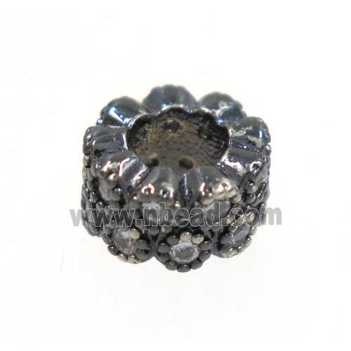 copper rondelle beads paved zircon, black plated