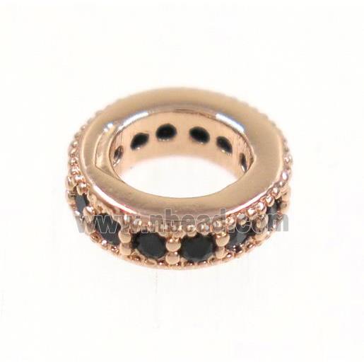 copper rondelle beads paved zircon, rose gold