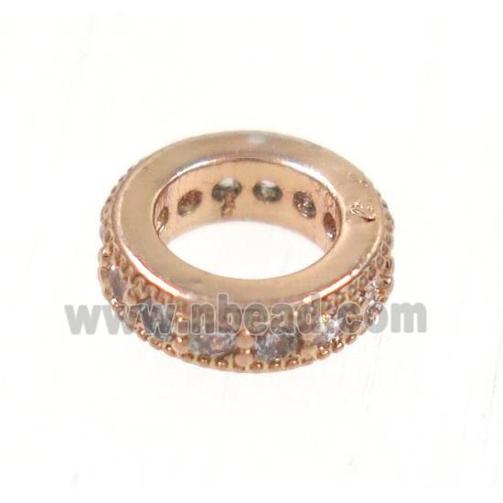 copper rondelle beads paved zircon, rose gold