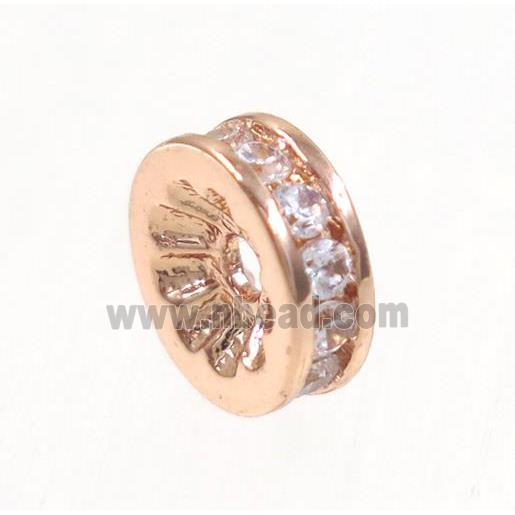 copper heishi beads paved zircon, rose gold