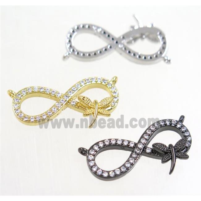 copper infinity pendant paved zircon with 2loops, dragonfly, mix color