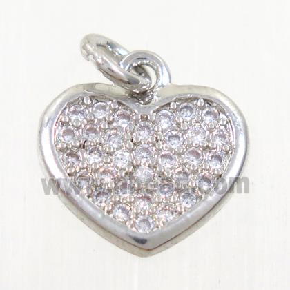 copper heart pendant paved zircon, platinum plated