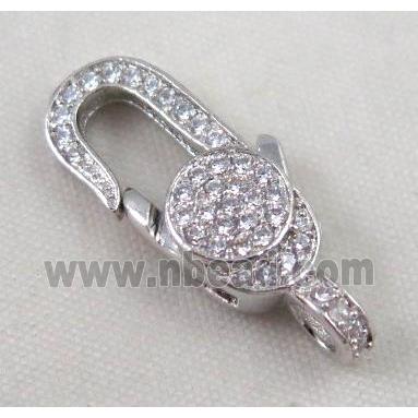 copper Lobster Clasp paved zircon, platinum plated