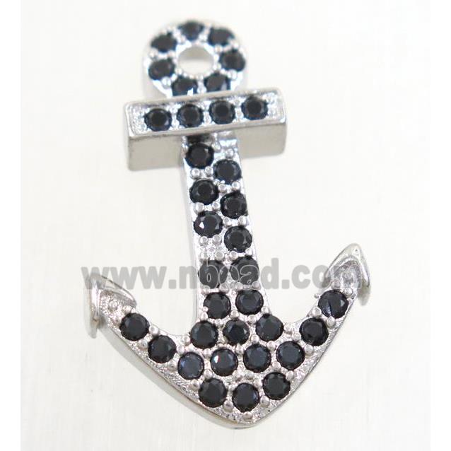 copper anchor pendant paved zircon, platinum plated