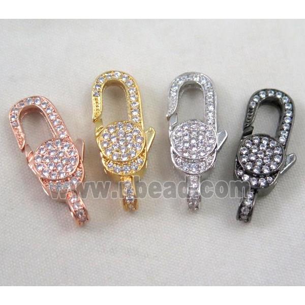 copper Lobster Clasp paved zircon, mix color