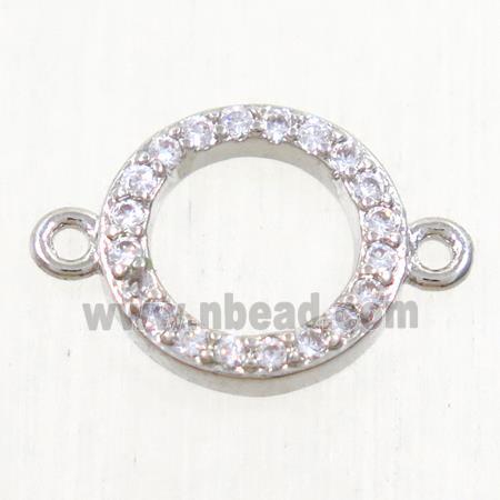 copper circle connector paved zircon, platinum plated